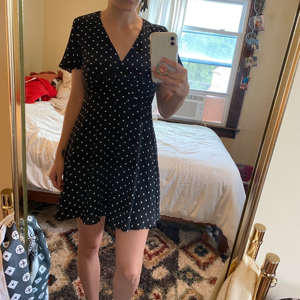 Express satin polka dot skater dress